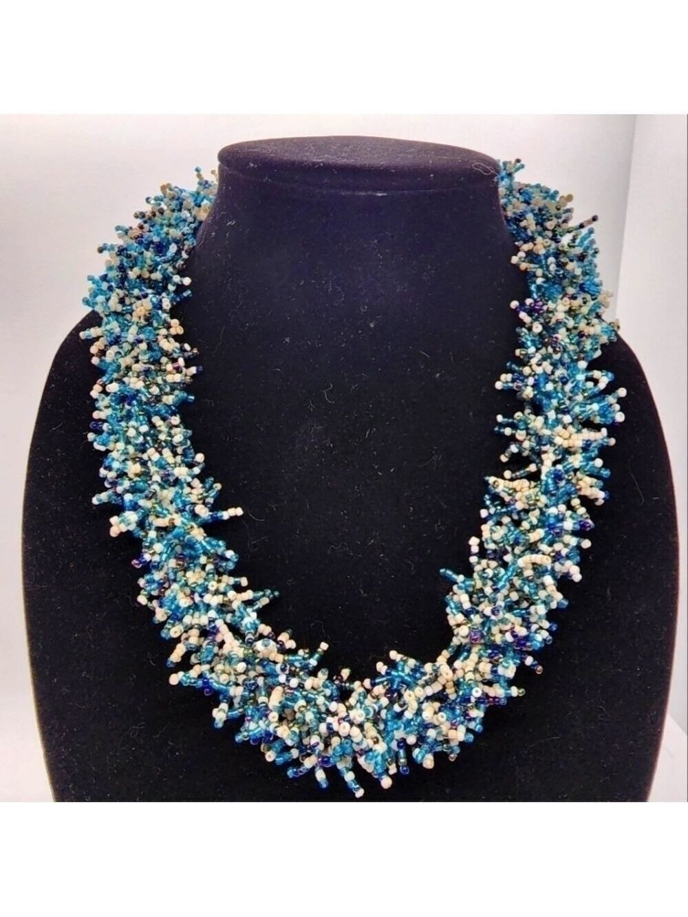 Vintage Hand made Indonesia Seed bead fringe 3D Boho Necklace